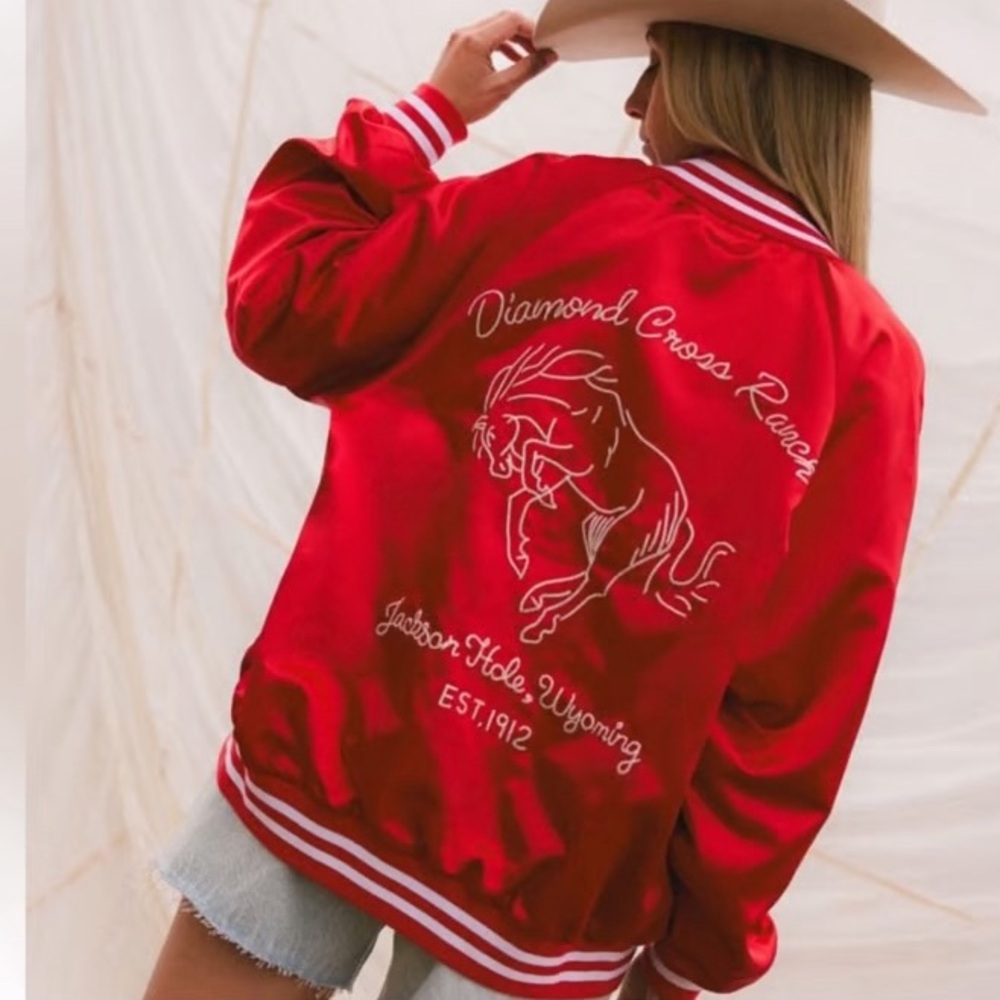 Diamond Cross Ranch Z Supply Jackson Hole Wyoming Satin Bomber Jacket